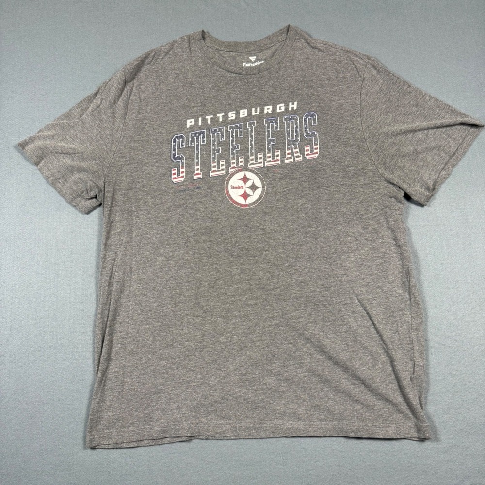 Fanatics Pittsburgh Steelers Men 2XL Gray Patriotic Graphic T-Shirt NFL Football